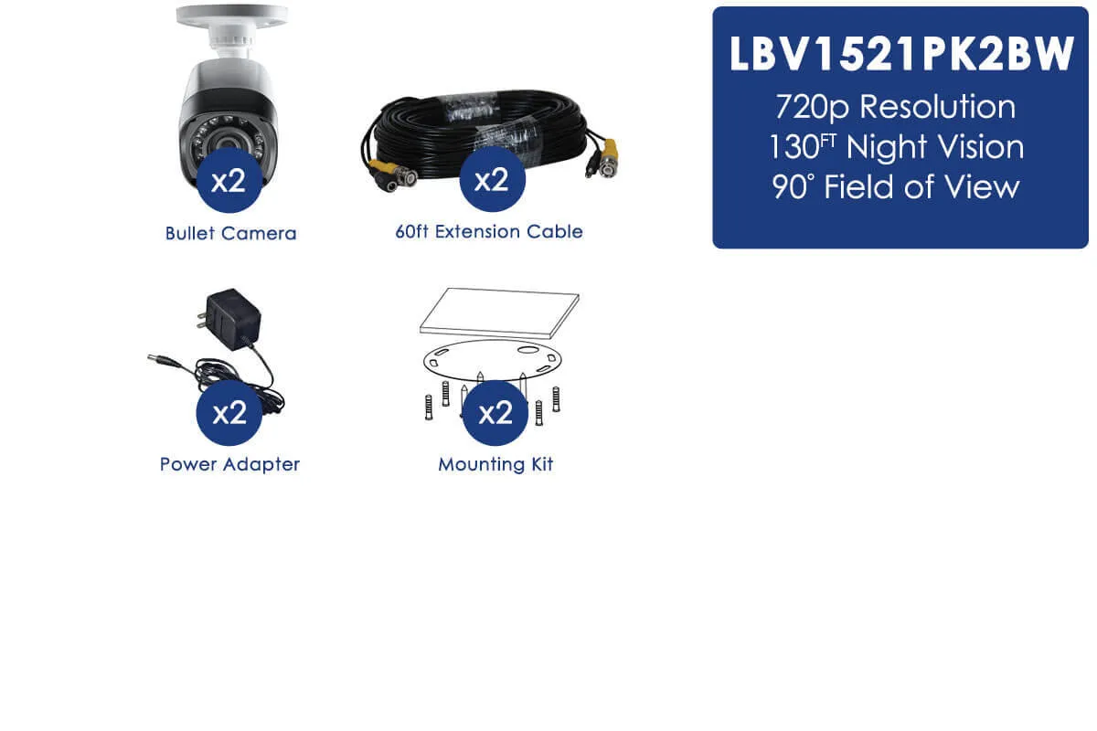 720P HD Weatherproof Night Vision Security Cameras (2-Pack)