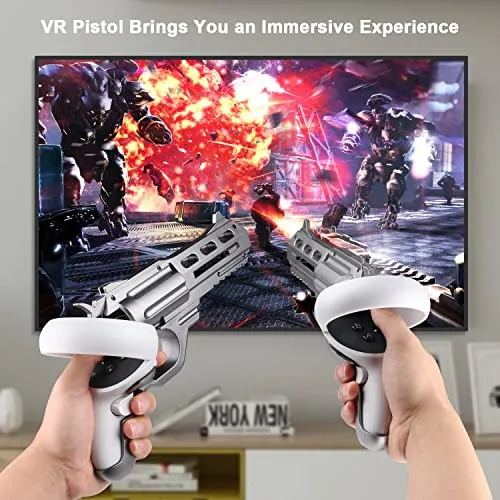 AIXOTO VR Game Gun for Oculus Quest 2, Touch Controller Pistol Case Grips Accessories Compatible with Oculus/Meta Quest 2, Enhanced FPS Gaming Experience for Virtual Shooting Games-Black