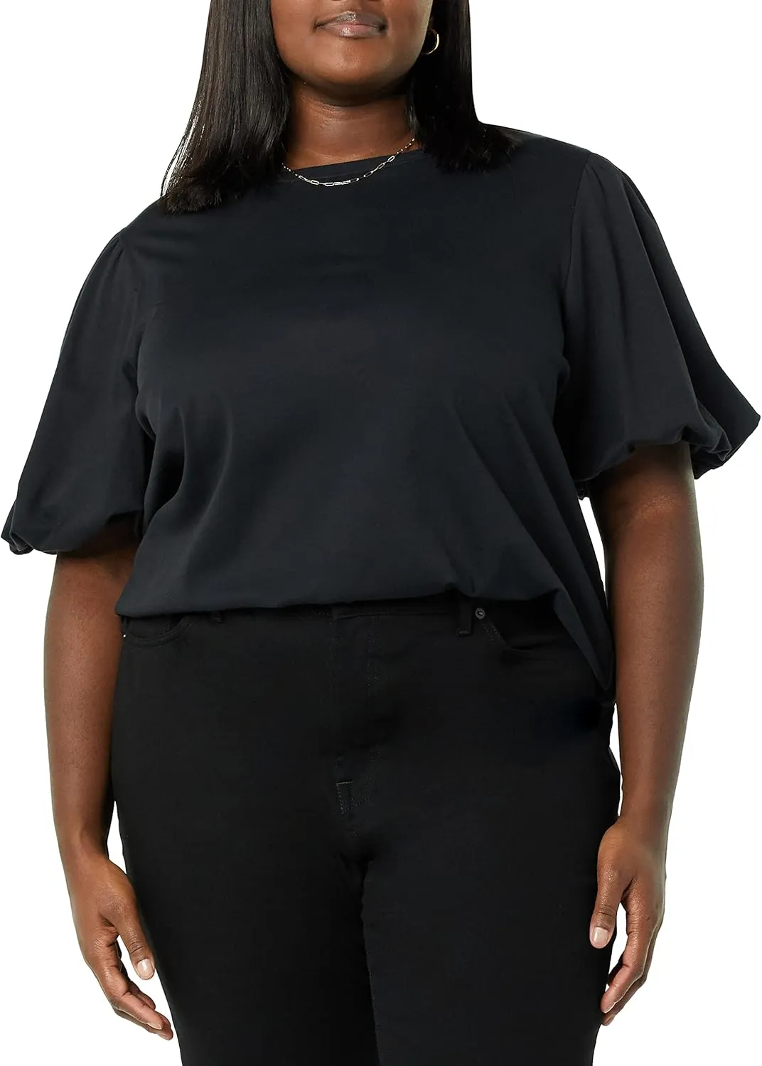 Amazon Aware Women's Organic Cotton Jersey Puff Sleeve Crewneck Top (Available in Plus Size)