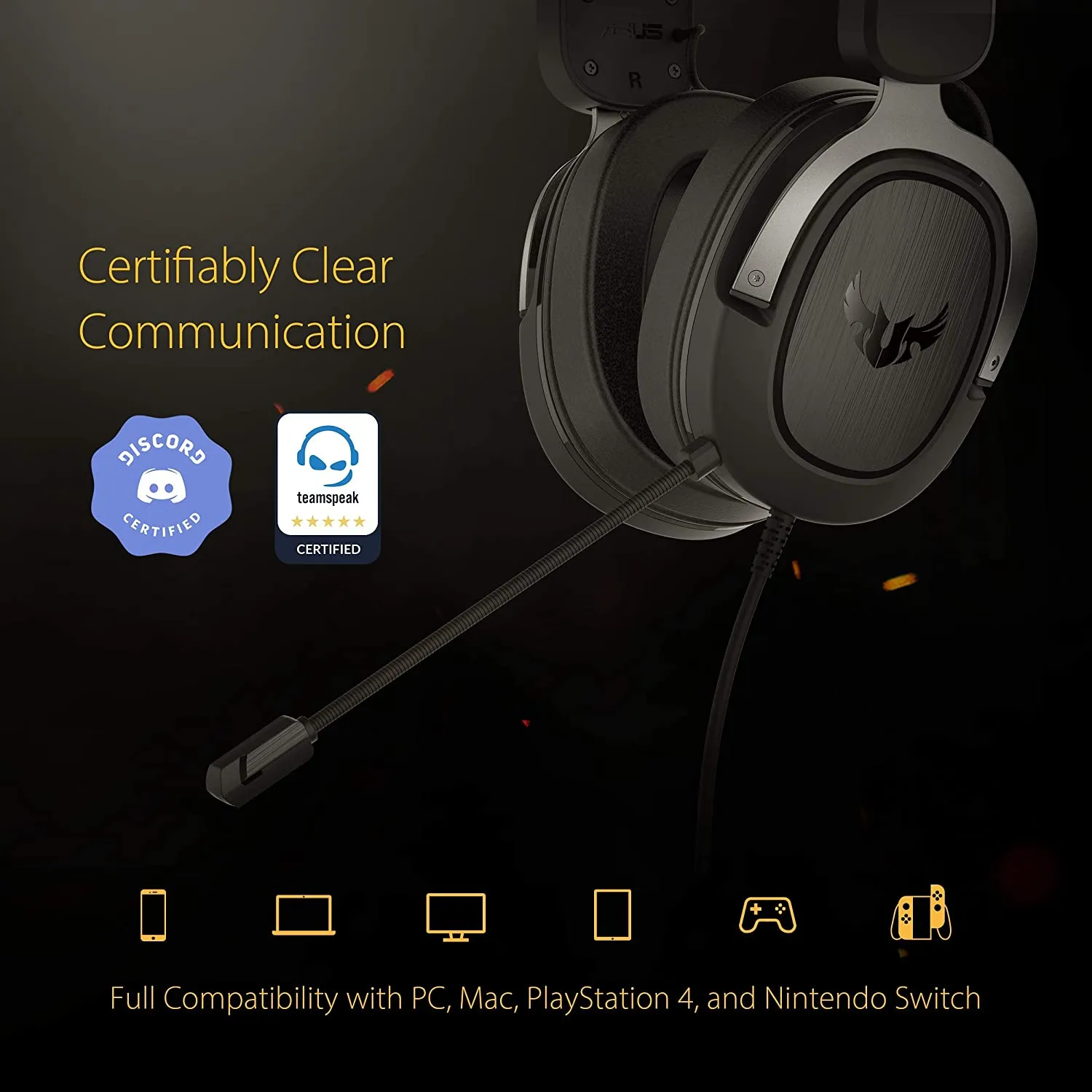 ASUS TUF H3 Gaming Headset H3 – Discord, TeamSpeak Certified |7.1 Surround Sound | Gaming Headphones with Boom Microphone for PC, Playstation 4, Nintendo Switch, Xbox One (Black)
