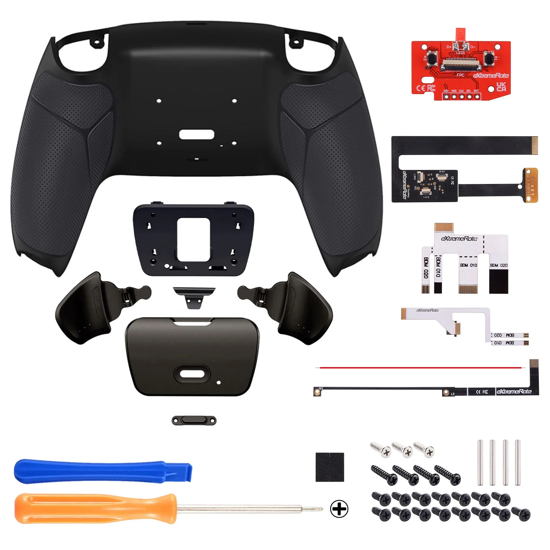 eXtremeRate Black Real Metal Buttons (RMB) Version RISE 2.0 Remap Kit for PS5 Controller BDM-010/020 - Rubberized Black - XPFJ7005