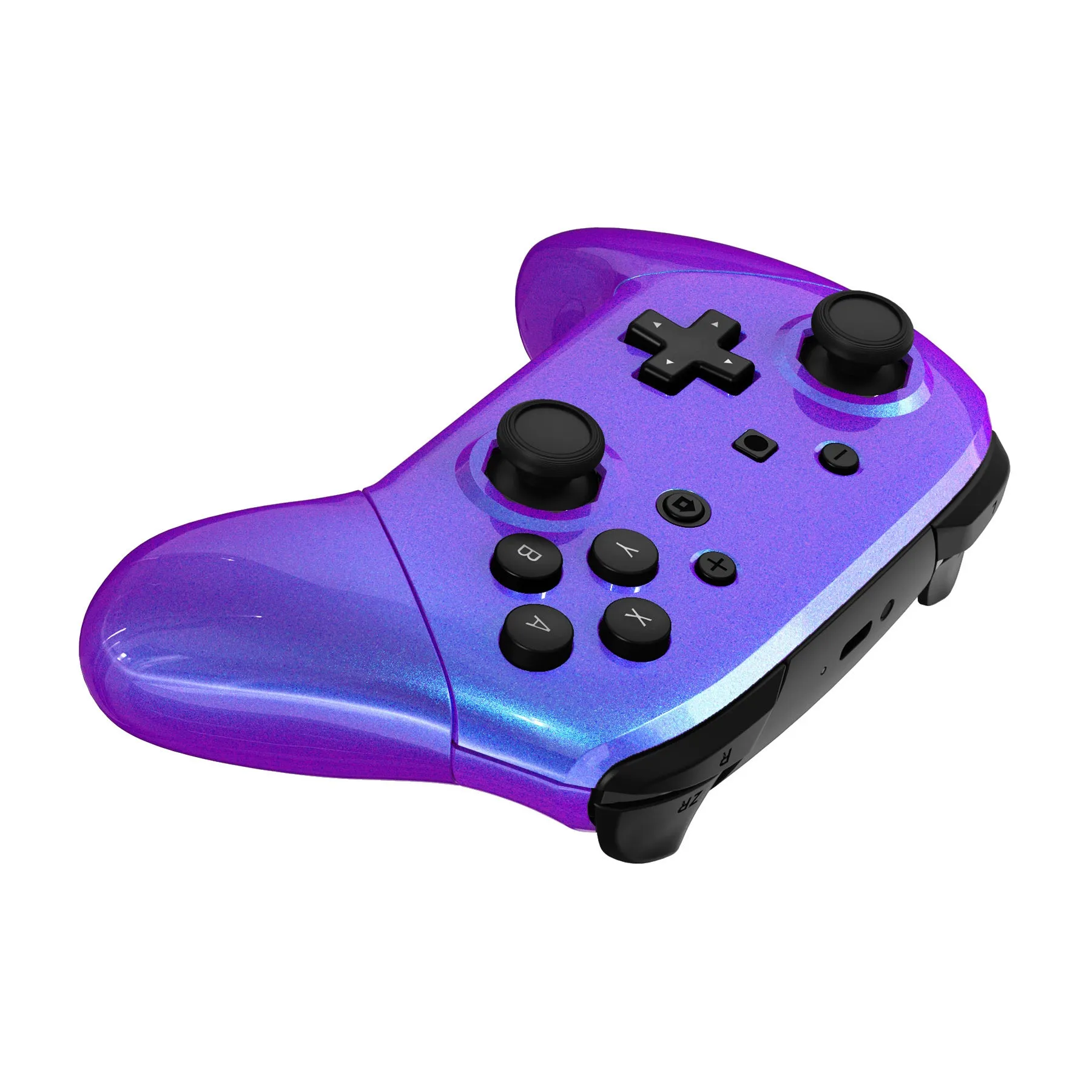 eXtremeRate Chameleon Purple Blue Faceplate Backplate Handles Cover, Octagonal Gated Sticks Design DIY Replacement Grip Housing Shell for NS Switch Pro Controller - Controller NOT Included - FRE607