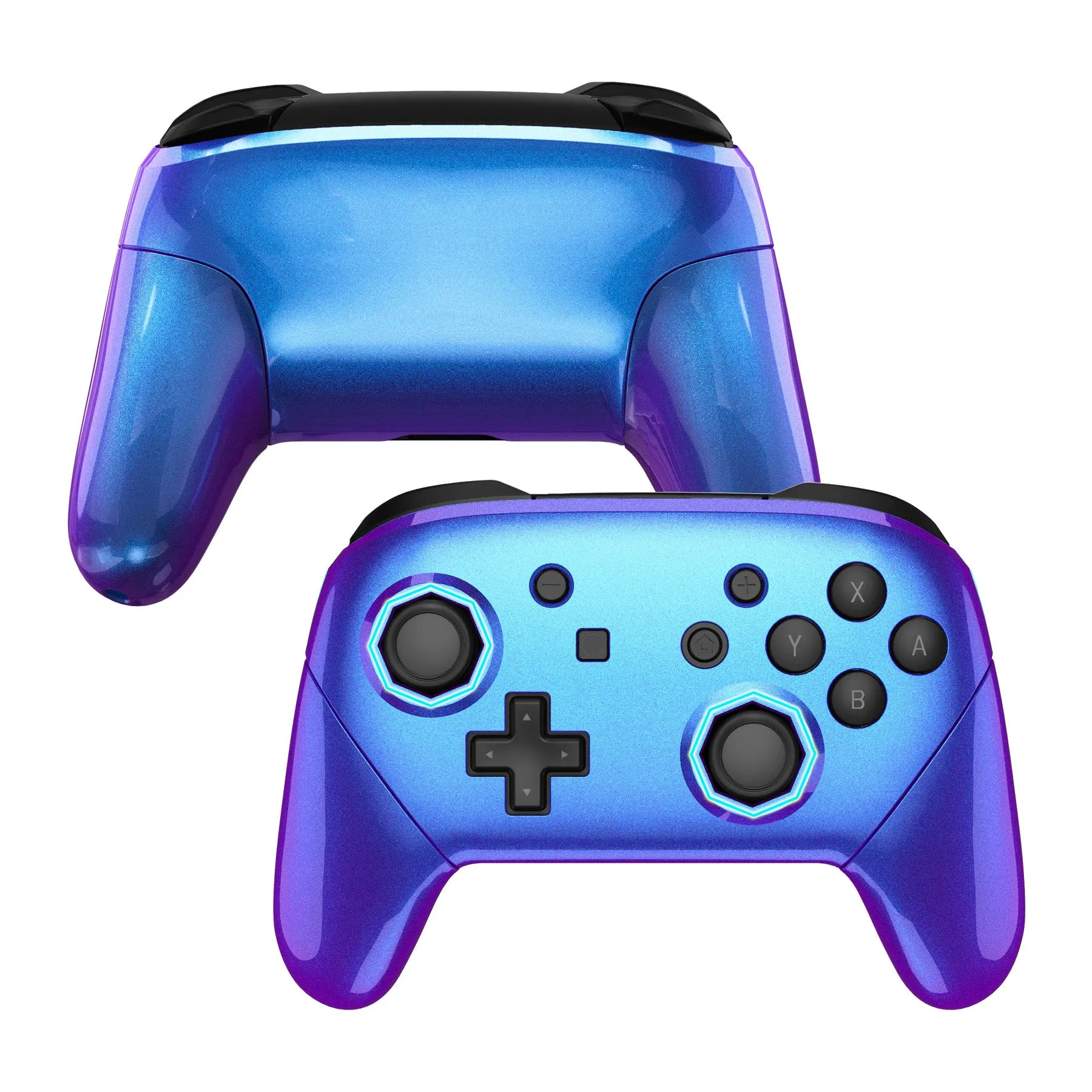 eXtremeRate Chameleon Purple Blue Faceplate Backplate Handles Cover, Octagonal Gated Sticks Design DIY Replacement Grip Housing Shell for NS Switch Pro Controller - Controller NOT Included - FRE607
