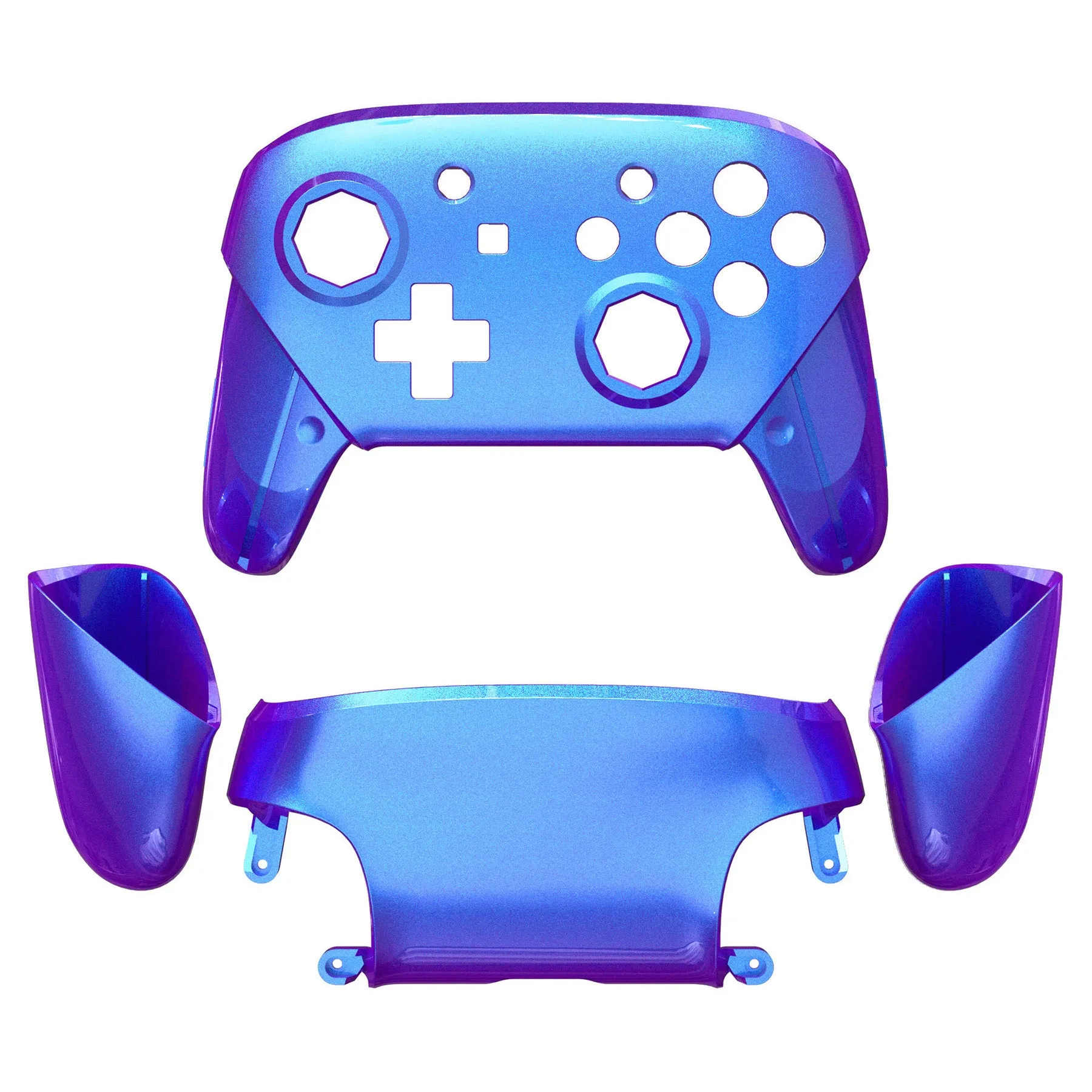 eXtremeRate Chameleon Purple Blue Faceplate Backplate Handles Cover, Octagonal Gated Sticks Design DIY Replacement Grip Housing Shell for NS Switch Pro Controller - Controller NOT Included - FRE607