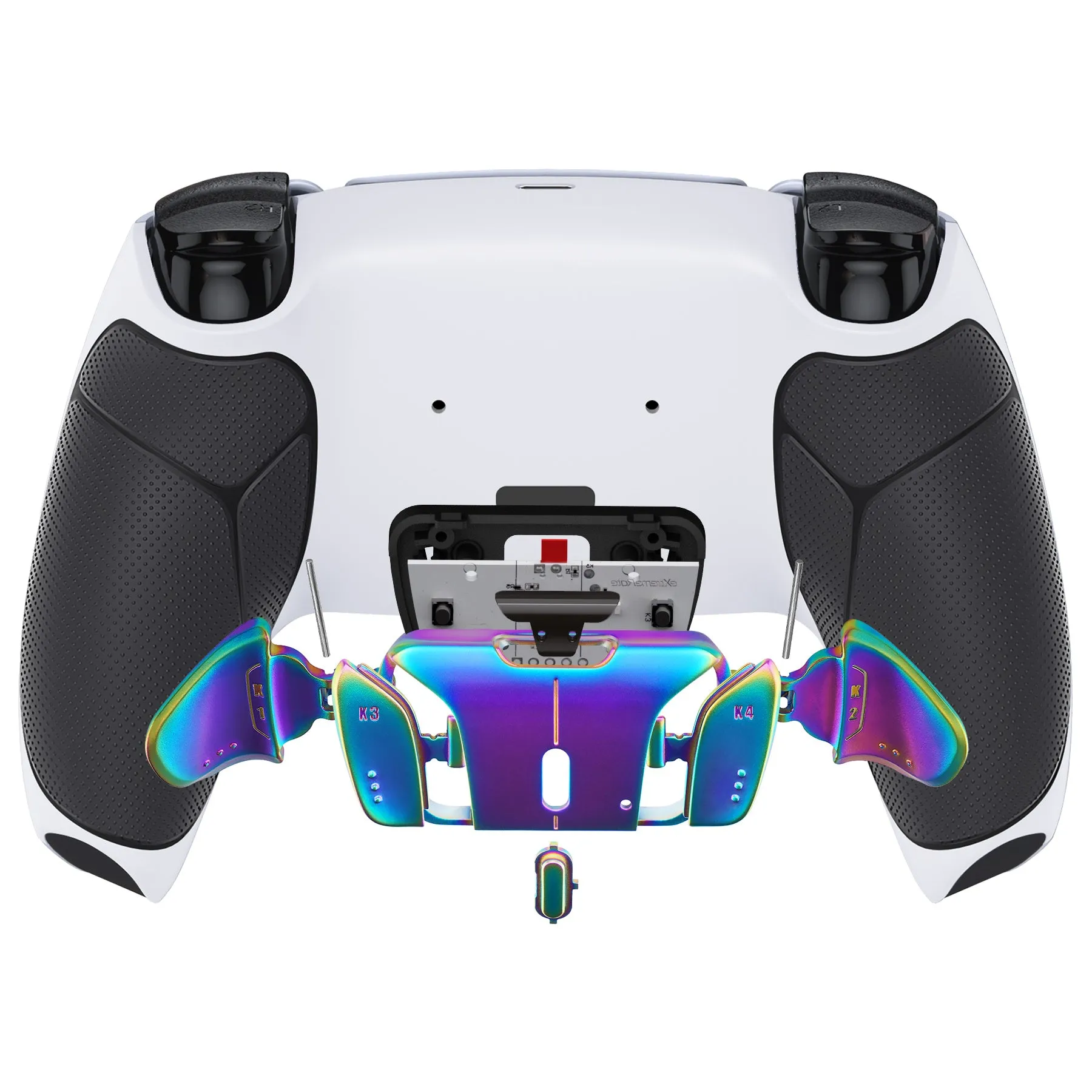 eXtremeRate Rainbow Aura Blue & Purple Real Metal Buttons (RMB) Version RISE4 V3 Remap Kit for PS5 Controller BDM-030/040/050 - Rubberized White Black - YPFJ7012G4
