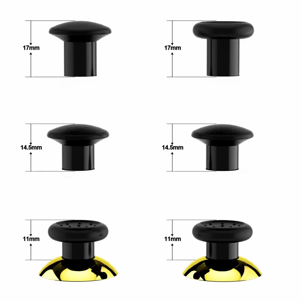 eXtremeRate ThumbsGear Interchangeable Ergonomic Thumbstick for Xbox Series X & S/Xbox One/Xbox One Elite/Xbox One S & X Controller with 3 Height Domed and Concave Grips Adjustable Joystick - Chrome Glossy Gold - XOJ2107
