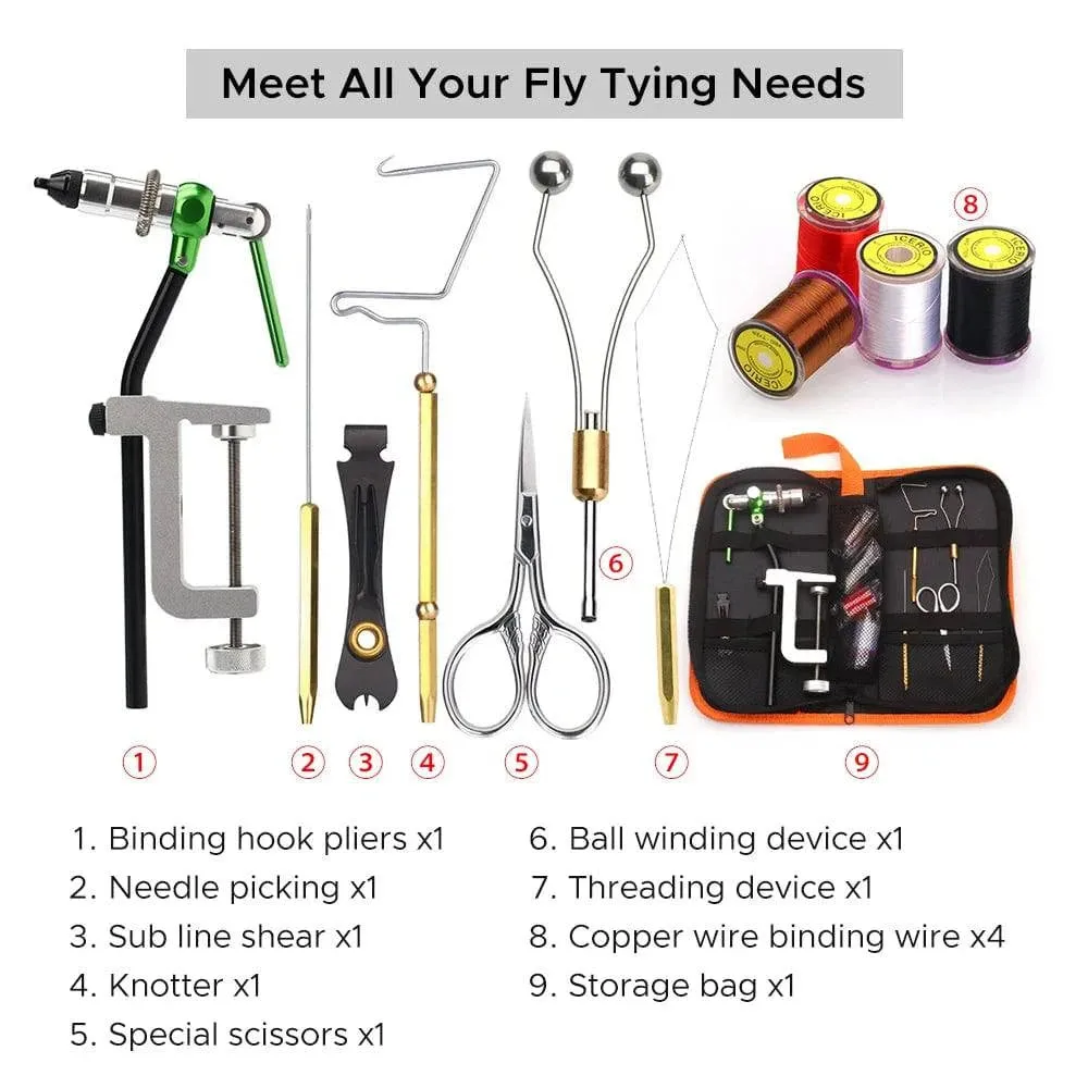 Fly Tying Tools Kit with Fly Tying Threader Needle Whip Finisher Scissors Fly Tying Kits for Flying Fishing Professionals