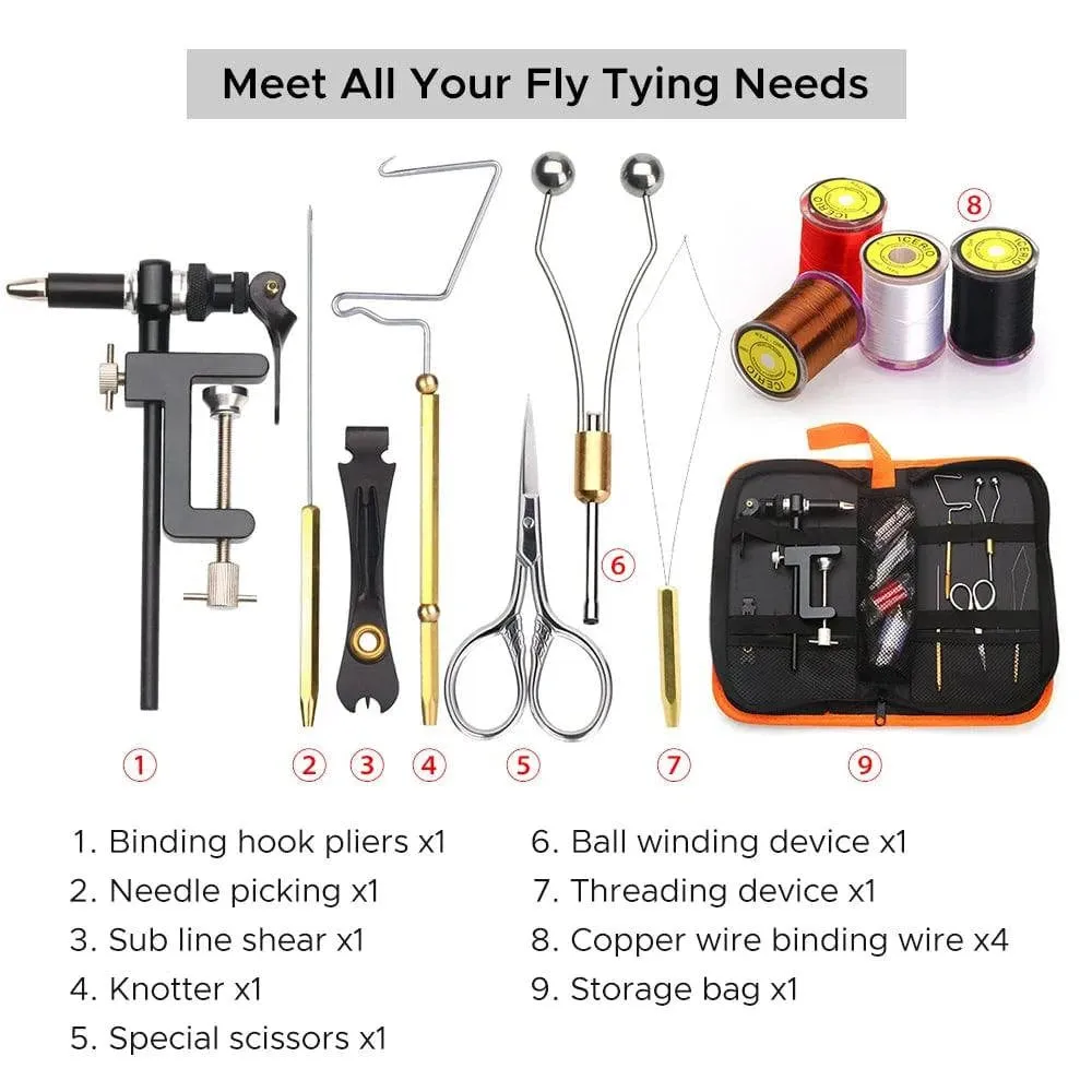 Fly Tying Tools Kit with Fly Tying Threader Needle Whip Finisher Scissors Fly Tying Kits for Flying Fishing Professionals