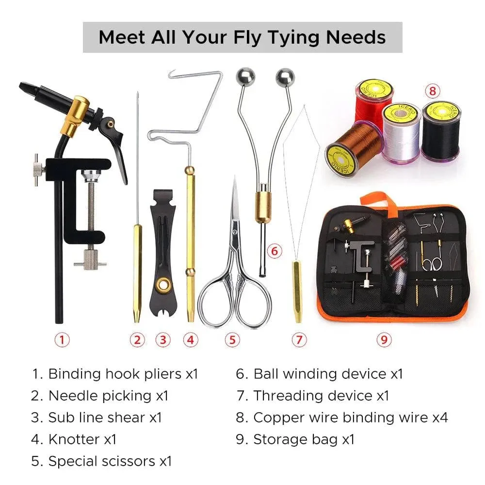 Fly Tying Tools Kit with Fly Tying Threader Needle Whip Finisher Scissors Fly Tying Kits for Flying Fishing Professionals