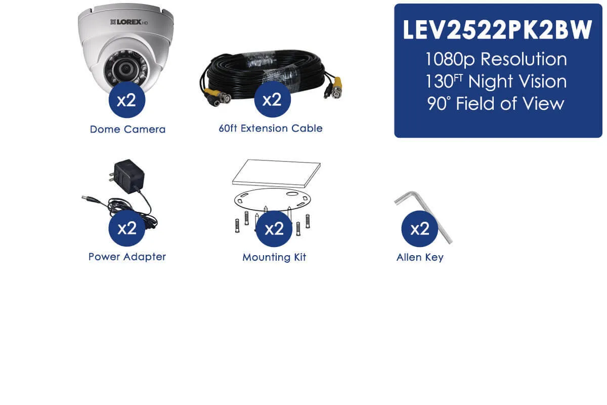 HD 1080p Weatherproof IR Dome Security Camera (2-Pack)