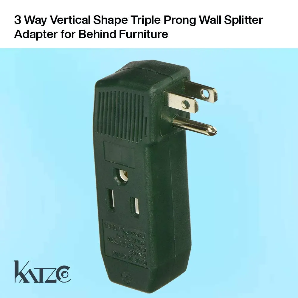 Katzco 3 Way Outlet Wall Tap - Vertical Shape Triple Prong Wall Splitter Adapter