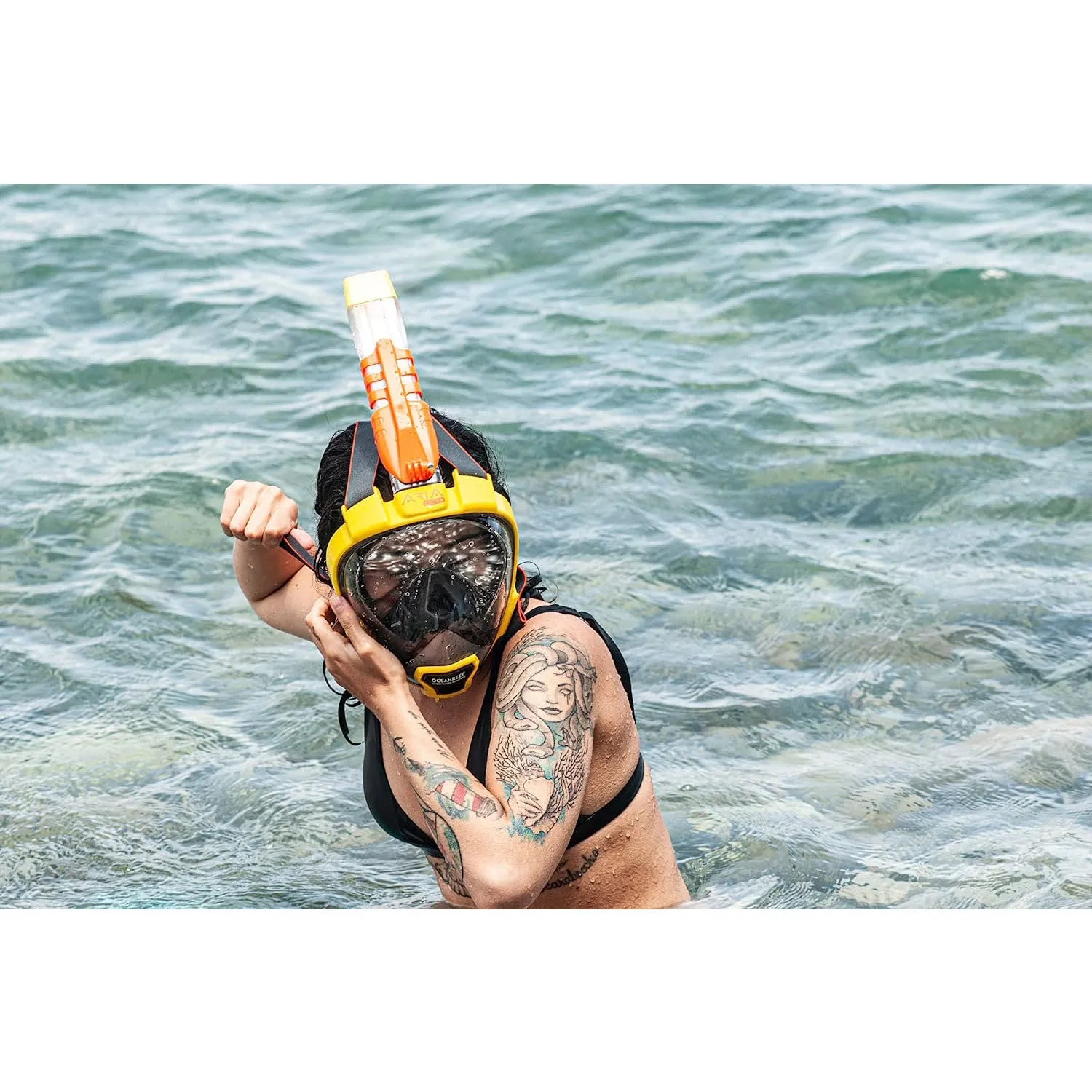 Open Box Ocean Reef ARIA QR  Full Face Snorkeling Mask-Yellow-Large/X-Large