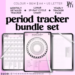 period tracker set: digital, downloadable, printable || journal pages