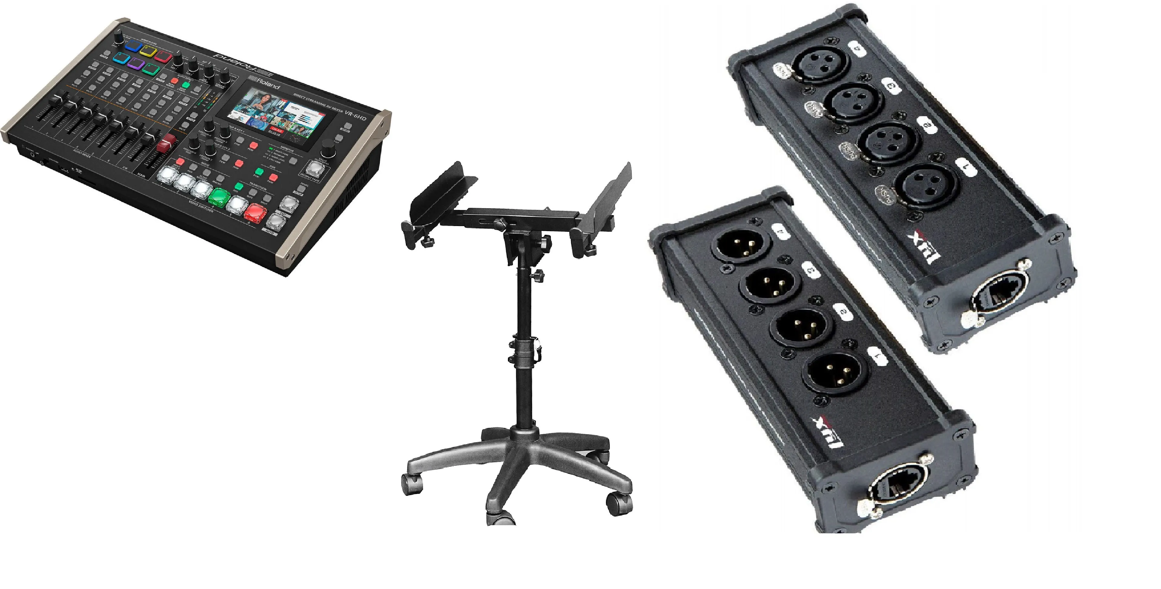 Roland VR-6HD HD AV Mixer – On-Stage MIX400 4 Channel 3 Pin Multi Network XLR Cable Breakout   Mixer Stand