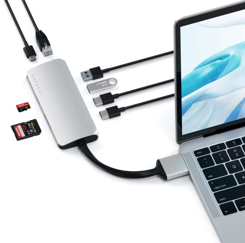 Satechi USB-C Dual Multimedia Adapter - Silver