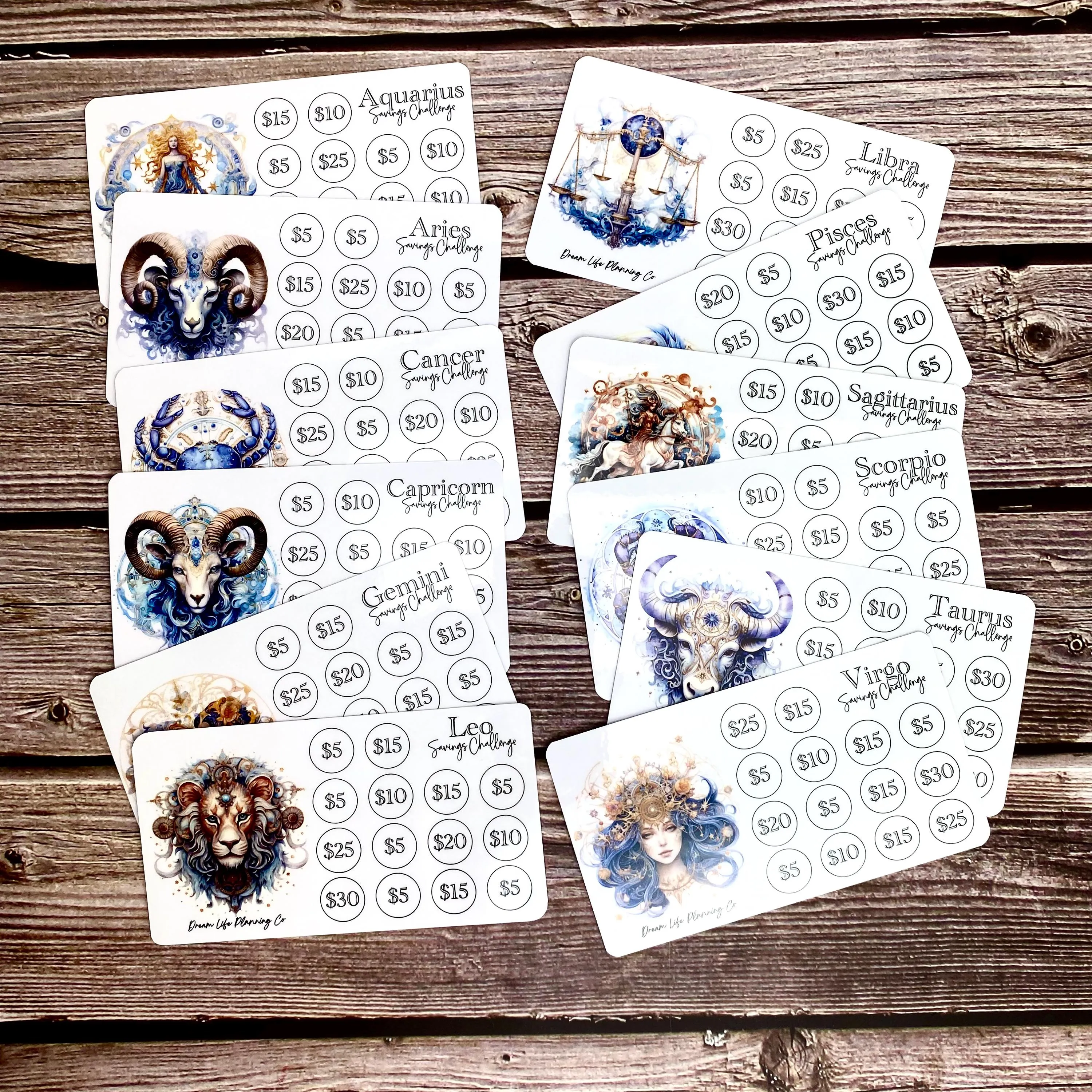 Zodiac Savings Challenge Cards
