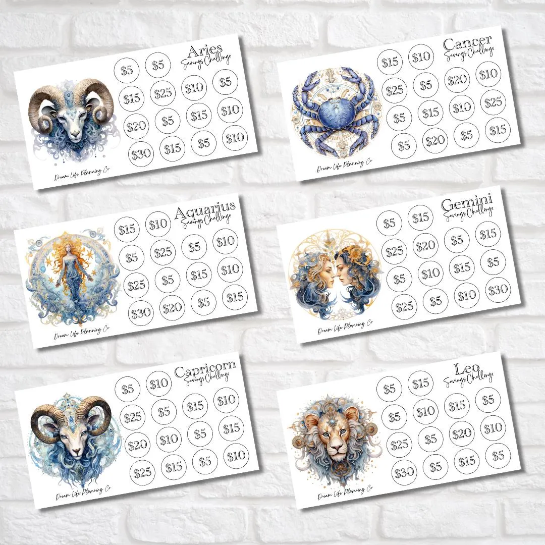 Zodiac Savings Challenge Cards