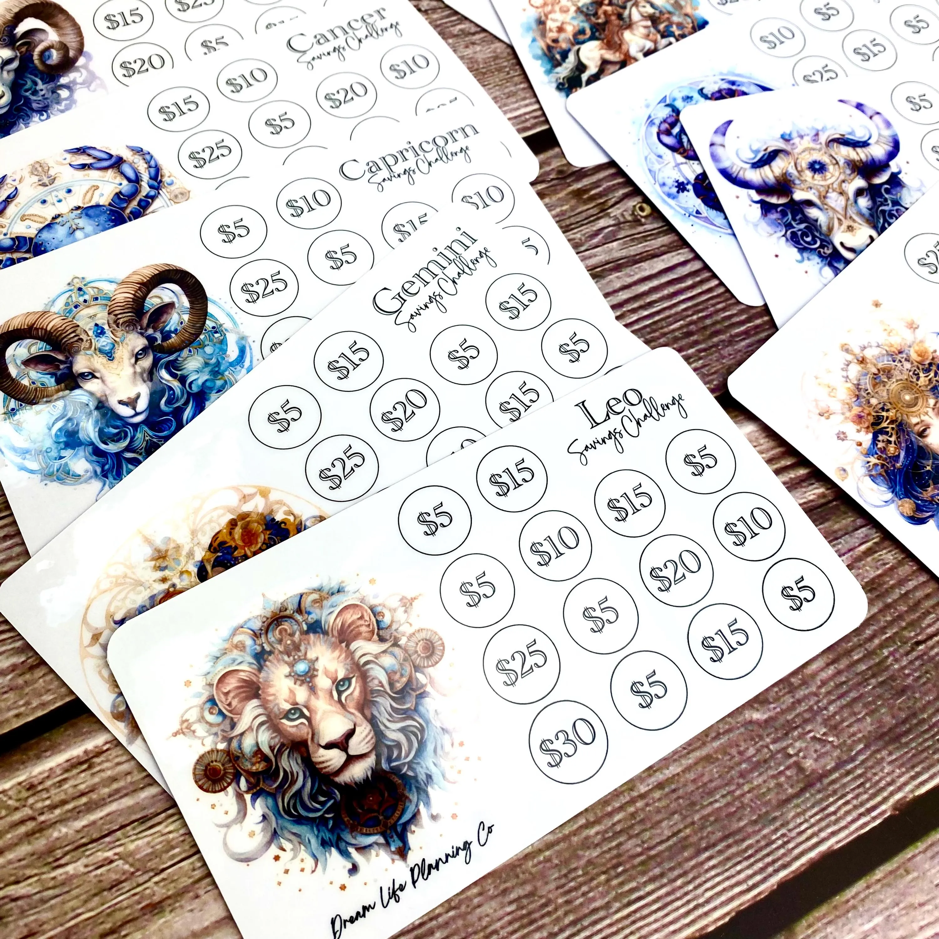 Zodiac Savings Challenge Cards