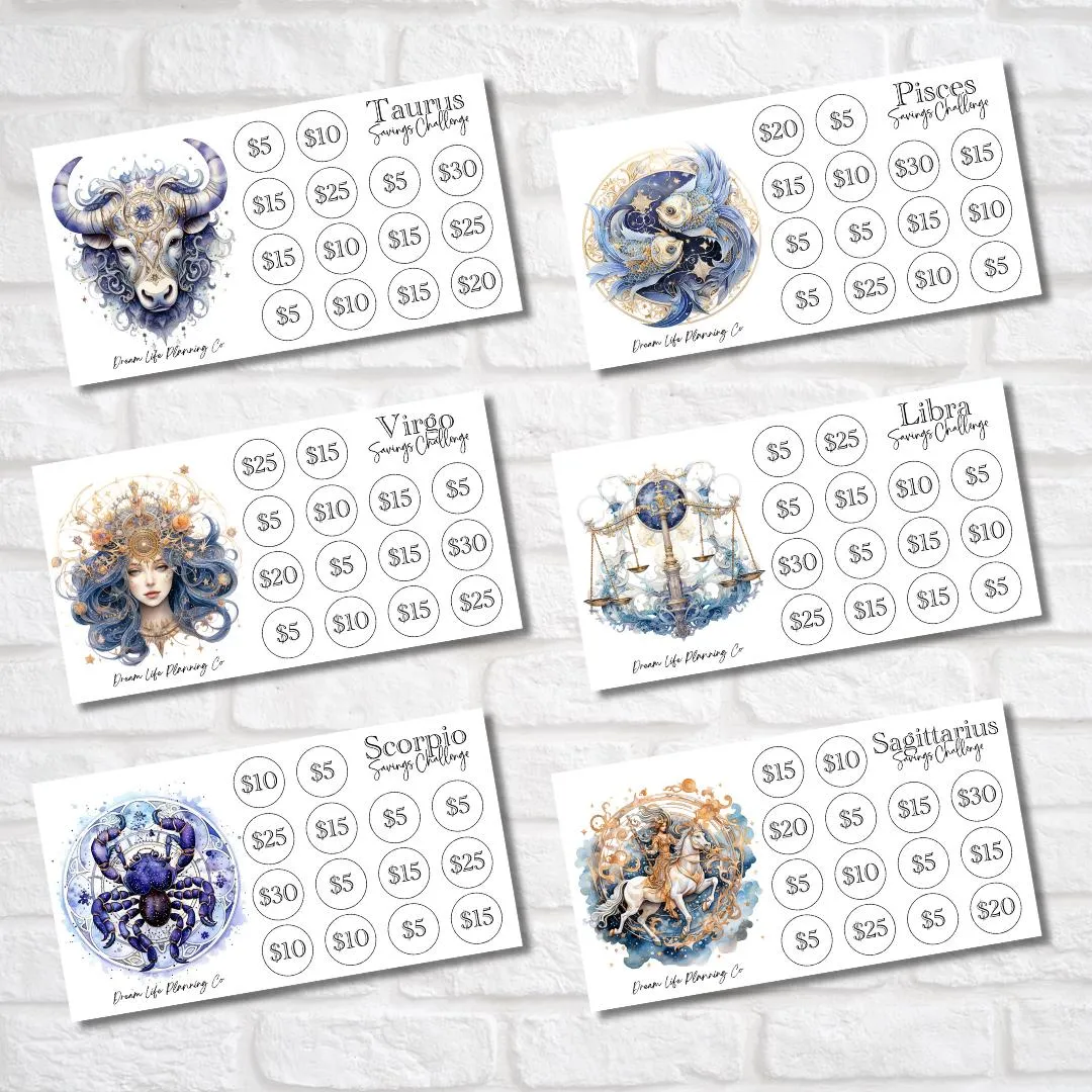 Zodiac Savings Challenge Cards